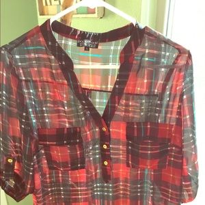 Stitch fix V neck plaid blouse